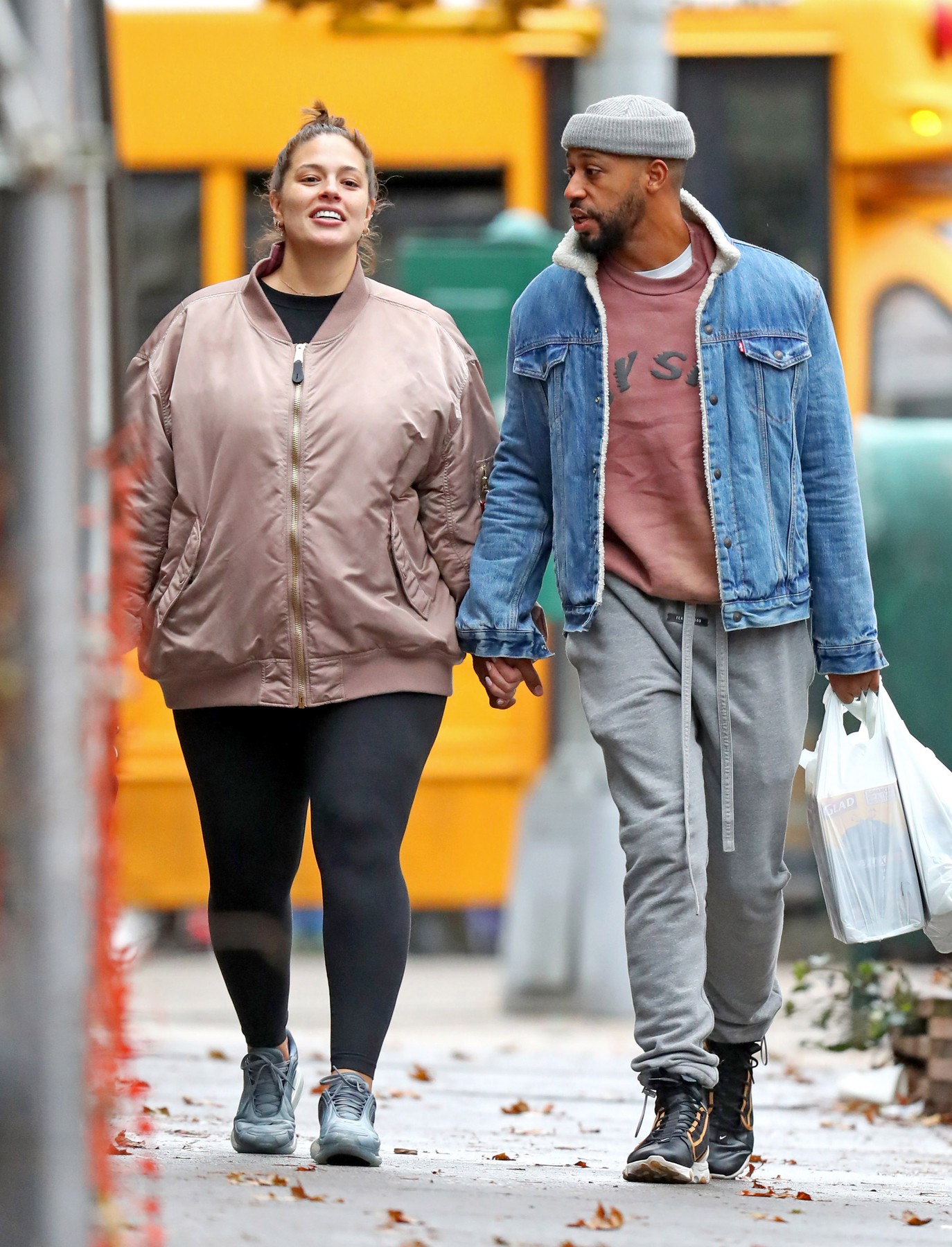 11/23/2019 EXCLUSIVE: Ashley Graham shows her growing baby bump while out with her husband Justin Ervin in New York City. The 32 year old model carried a Cartier purse and wore a pink Alpha bomber jacket, black leggings, and sneakers., Image: 484472736, License: Rights-managed, Restrictions: Exclusive NO usage without agreed price and terms. Please contact sales@theimagedirect.com, Model Release: no, Credit line: TheImageDirect.com / The Image Direct / Profimedia